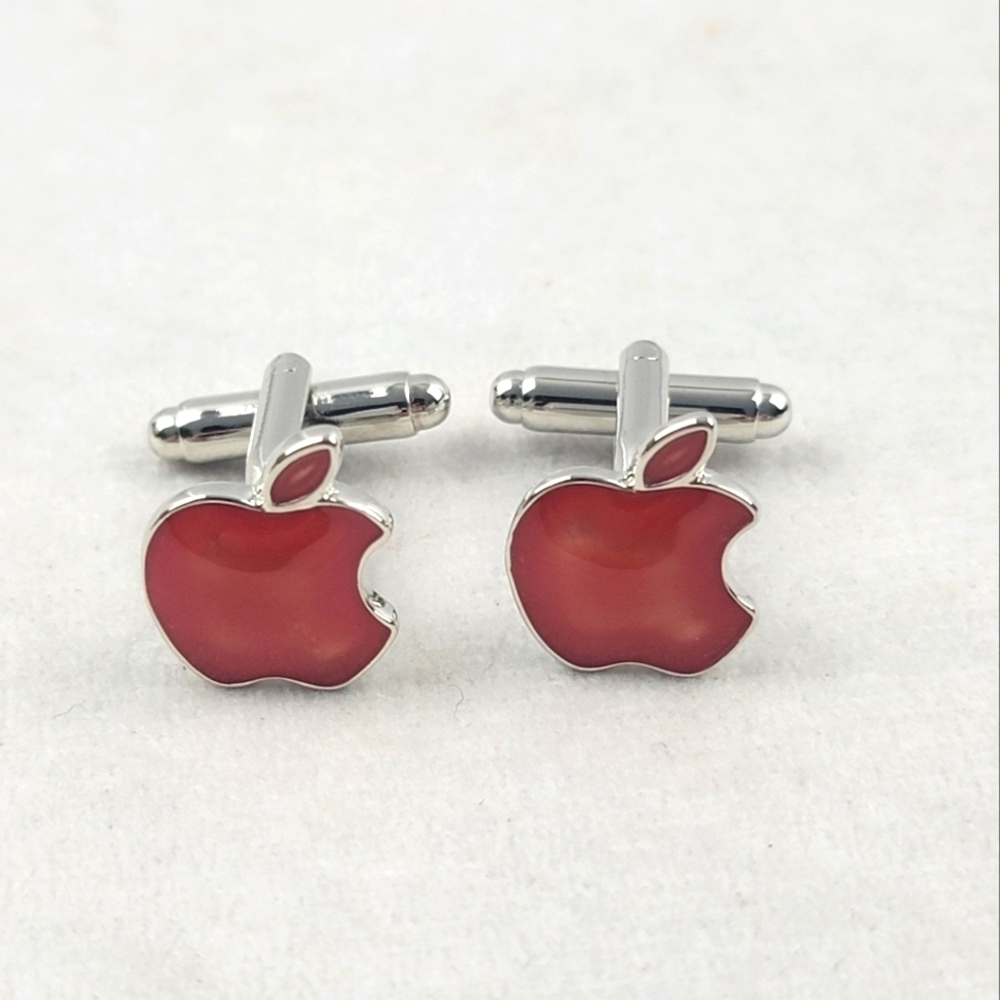 NWOT APPLE CUFFLINKS Computer Tech Geek Red Silver Tone